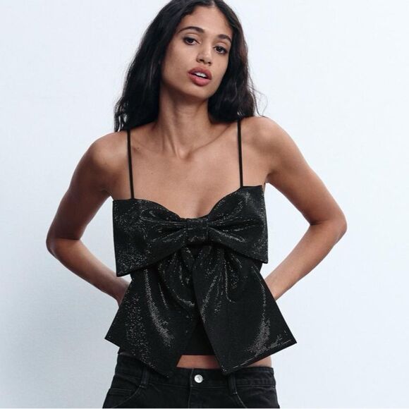 Zara Tops - Zara rhinestone bow crop top